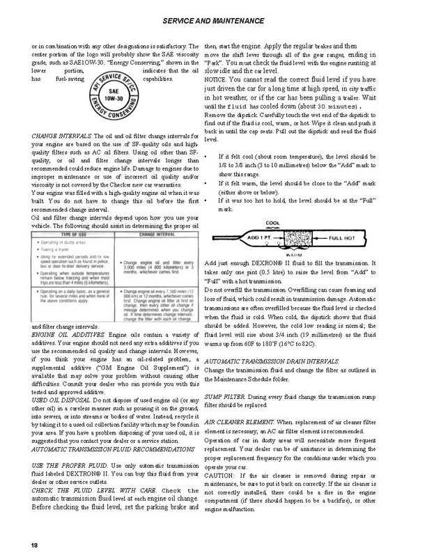 1982 Checker Owners Manual Page 2